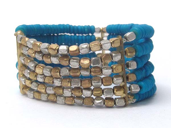 MULTI CHAIN METAL AND SEED BEAD STRETCH BRACELET