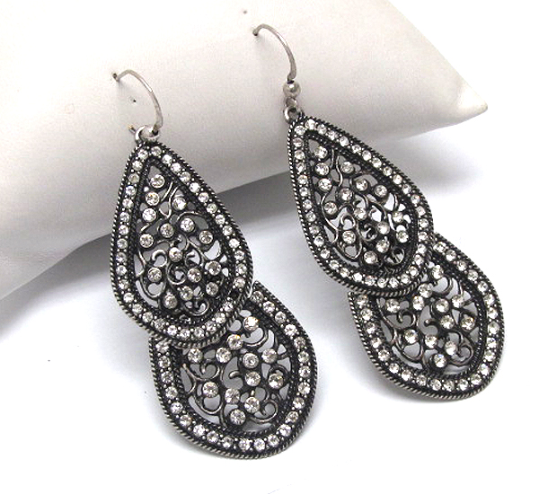 CRYSTAL AND FILIGREE METAL DUAL LEVEL EARRING