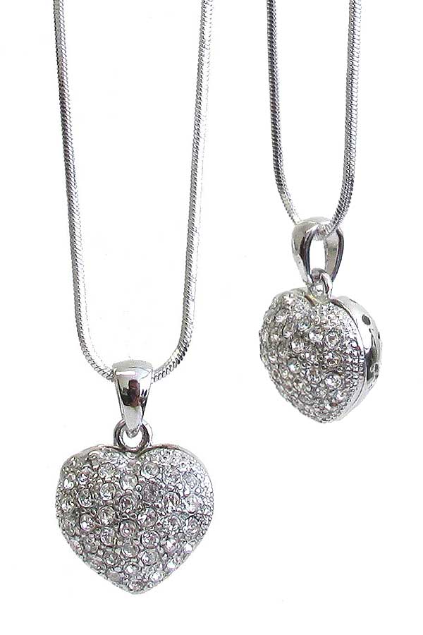 MADE IN KOREA WHITEGOLD PLATING CRYSTAL PUFFY HEART PENDANT NECKLACE