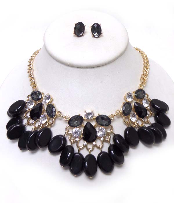 CRYSTALS AND CHAIN ACRYLIC DROP NECKLACE SET 