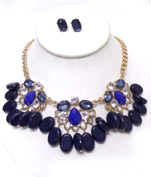 CRYSTALS AND CHAIN ACRYLIC DROP NECKLACE SET 