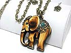 STONE DECO FORMICA ELEPHANT PENDANT LONG NECKLACE EARRING SET - Wholesale Fashion Jewelry
