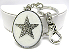 CRYSTAL AND EPOXY STAR OVAL LOCKET KEY CHAIN CHARM