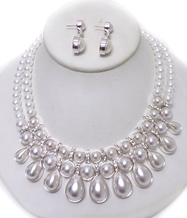 MULTI SHAPE PEARLS DOUBLE LAYER NECKLACE SET