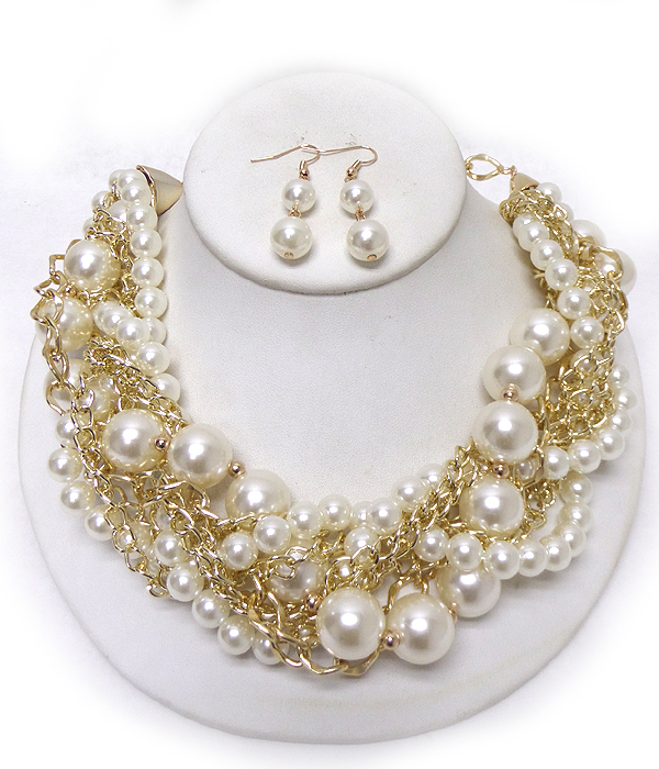 TWISTED CHAIN AND PEARLS NECKLACE SET