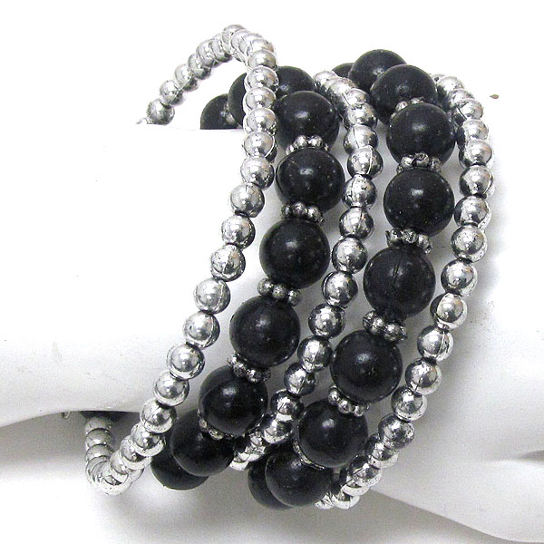 MULTI PEARL AND METAL BALL LINK FLEXIBLE COIL BRACELET
