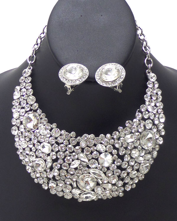 LUXURY CLASS VICTORIAN STYLE AND AUSTRIAN CRYSTAL DECO PARTY BIB NECKLACE EARRING SET