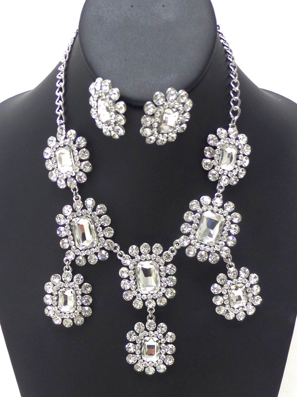 LUXURY AUSTRIAN CRYSTAL DECO AND FACET GLASS DROP PARTY NECKLACE EARRING SET