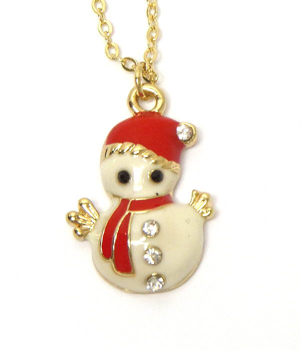 CRYSTAL AND EPOXY SNOWMAN NECKLACE