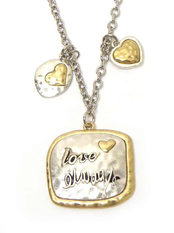 HANDMADE SQUARE TAG PENDANT LONG NECKLACE - LOVE ALWAYS