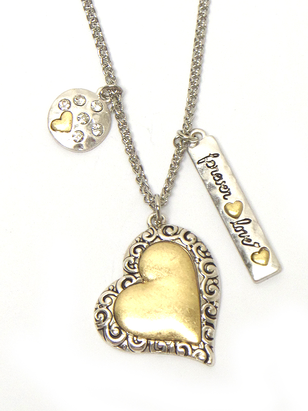 CRYSTAL DISK AND HEART NECKLACE - FOREVER LOVE