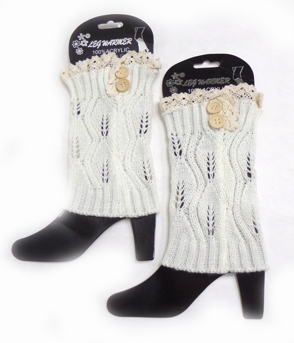 BUTTON AND LACE VINTAGE CROCHET LEG WARMER BOOT CUFFS
