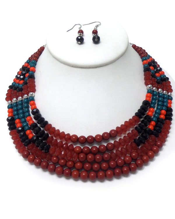 FIVE LAYERS OF BEAD WITH BAR NECKLACE SET 