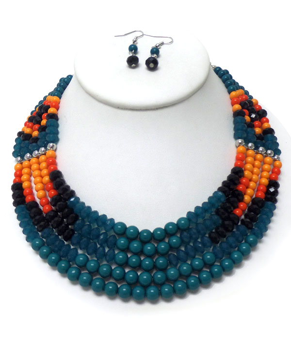 FIVE LAYERS OF BEAD WITH BAR NECKLACE SET