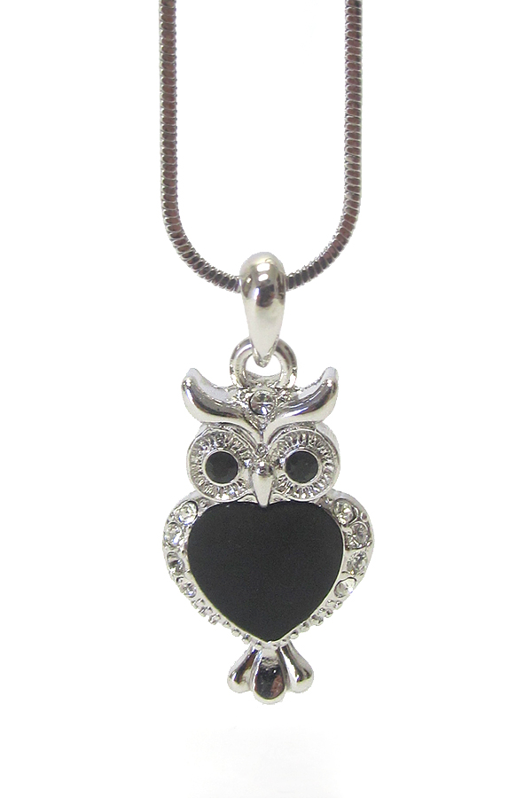MADE IN KOREA WHITEGOLD PLATING CRYSTAL AND ACRYL DECO OWL PENDANT NECKLACE