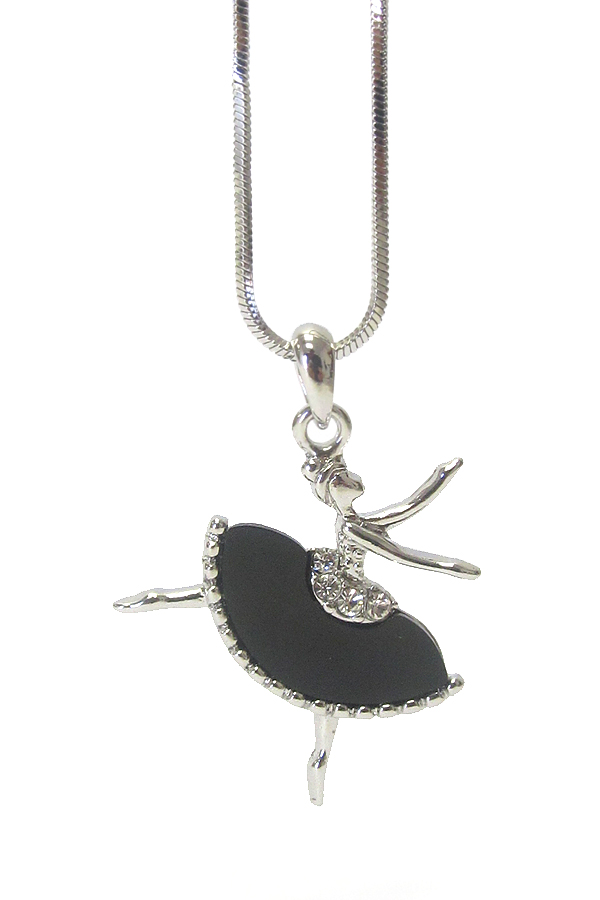 MADE IN KOREA WHITEGOLD PLATING CRYSTAL AND ACRYL DECO BALLERINA PENDANT NECKLACE