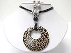 ANIMAL PRINT WOOD DONUT MEDALLION CORD NECKLACE EARRING SET