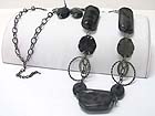ANIMAL PRINT ACRYL STICK AND METAL CHAIN LINK NECKLACE EARRING SET
