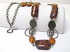 ANIMAL PRINT ACRYL STICK AND METAL CHAIN LINK NECKLACE EARRING SET