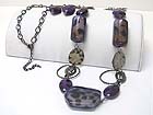 ANIMAL PRINT ACRYL STICK AND METAL CHAIN LINK NECKLACE EARRING SET