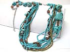 TURQUOISE STONE AND MULTI LINE MIXED BEAD LONG NECKALCE EARRING SET