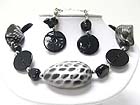 ANIMAL PATTERN CERAMIC STONE AND SHELL DISK LINK NECKLACE EARRING SET