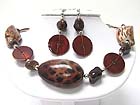 ANIMAL PATTERN CERAMIC STONE AND SHELL DISK LINK NECKLACE EARRING SET