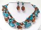 THREE ROW SEQA SHELL DISK AND FACET GLASS STONE LINK NECKLACE EARRING SET