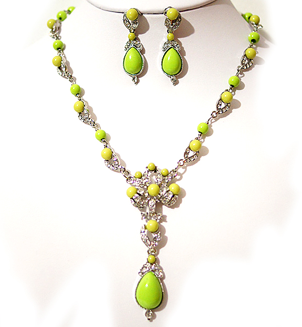 CRYSTAL AND SEED BEADS Y DROP NECKLACE EARRING SET