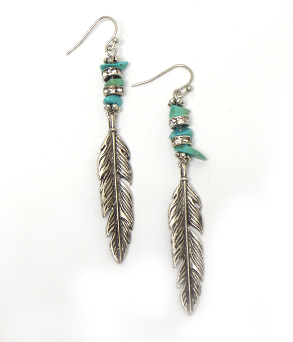 THIN FEATHER FISH HOOK EARRINGS
