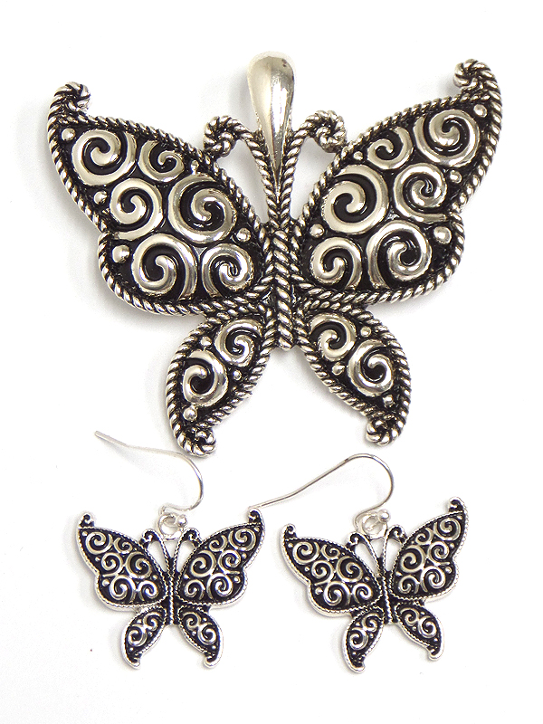 TAILORED BUTTERFLY PENDANT AND EARRING SET