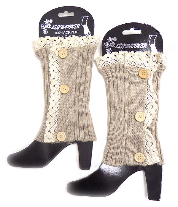 MULTI BUTTON AND LACE VINTAGE CROCHET LEG WARMER BOOT CUFFS