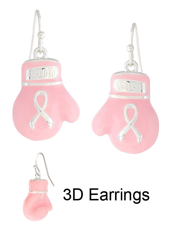 BREAST CANCER AWARENESS THEME EPOXY 3D EARRING - PINK RIBBON BOXING GLOVE