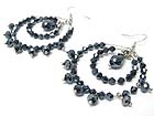 FACET GLASS STONE DECO DOUBOLE HOOP DROP EARRING