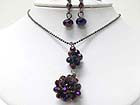 DUAL FACET GLASS BEADS CLUSTER BALL DROP NECKALCE EARRNG SET