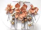 CRYSTAL STUD ACRYL FLOWER AND BALL AND CHAIN DROP NECKALCE EARIRNG SET