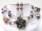 MULTI ROW CERAMIC FLOWER AND SEE SHELL NECKLACE EARRING SET