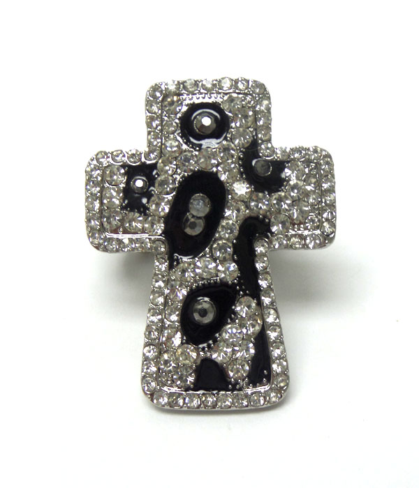 CROSS WITH LEOPARD EPOXY CRYSTAL STRETCH RING 