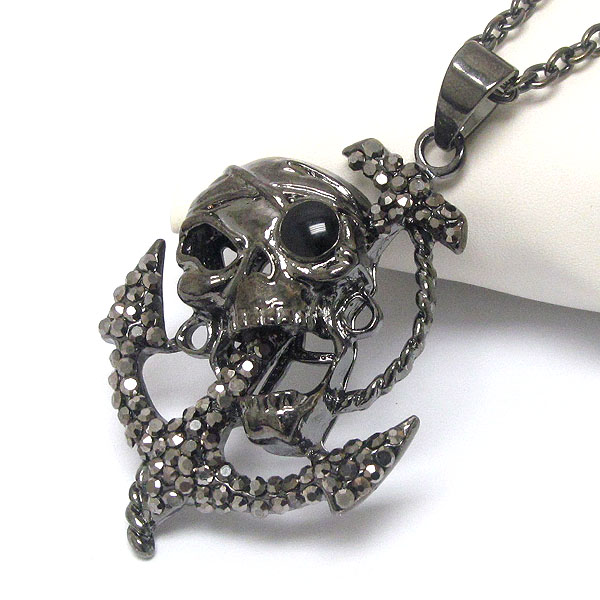 CRYSTAL ANCHOR AND SKULL SKELETON PENDANT NECKLACE - HALLOWEEN