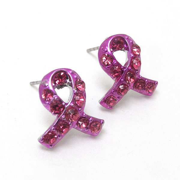 CRYSTAL PINK RIBBON EARRING - BREAST CANCER AWARENESS