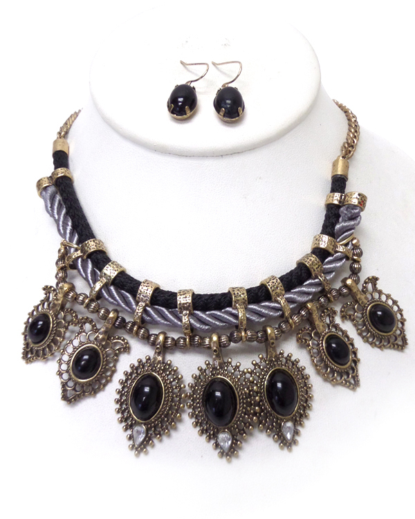 3 LAYER ROPE AND CHAIN DROP NECKLACE SET 