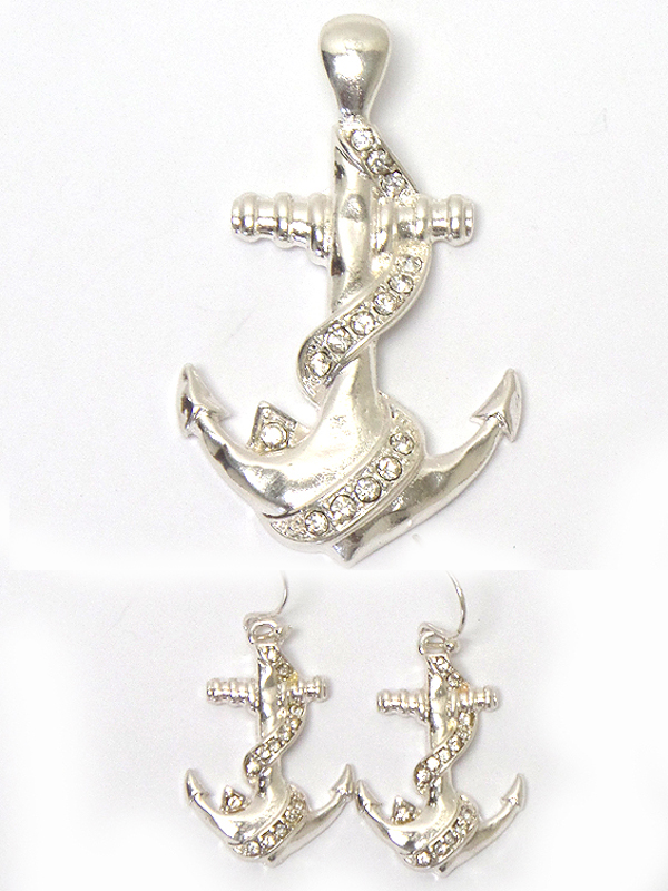 CRYSTAL ANCHOR ANCHOR PENDANT AND EARRING SET