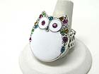 CRYSTAL STUD METAL EPOXY OWL STRETCH RING