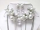 PEARL BALL AND CHUNKY GLASS BEADS AND TASSEL DROP NECKLACE EARRING SET