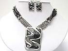 SEED BEADS AND METAL ART PENDANT MLTI ROW SEED BEADS AND CHAIN NECKLACE EARRING SET