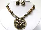 SEED BEADS AND METAL ART ROUND PENDANT MLTI ROW SEED BEADS AND CHAIN NECKLACE EARRING SET