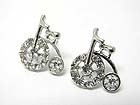 WHITE GOLD PLATING CRYSTAL STUD SMALL BICYCLE EARRING