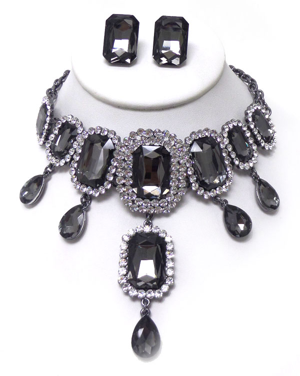 LUXURY CLASS VICTORIAN STYLE AND AYSTRIAN CRYSTAL AND FACET SQUARE STONES NECKLACE SET