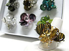 SELL DY DOZEN - COLOR MIXED NATURAL STONE DISK CLUSTER FASHION RING 12 PC SET