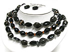 TRIPLE LAYER ANIMAL PATTERN MARBLIC AND GLASS BEADS NECKLACE EARRING SET